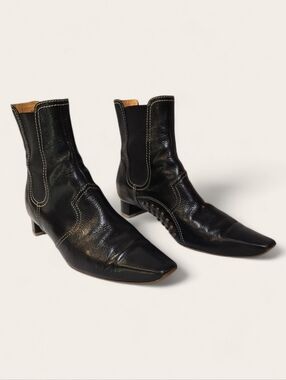 TOD’S Black Leather Ankle Boots Square‎ Toe Block Heel Made in Italy - Size 8